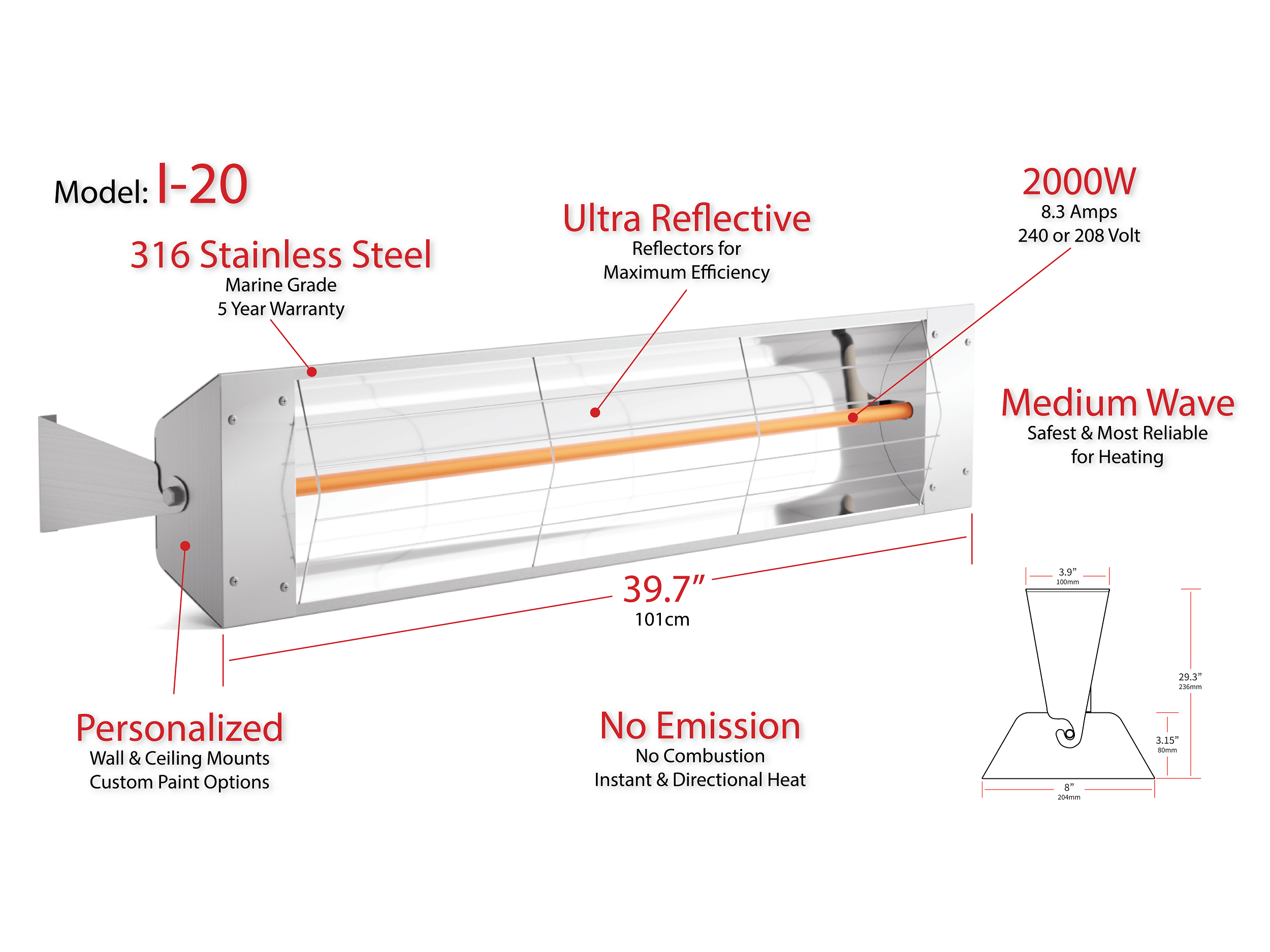 Kelray Outdoor Infrared Heater -  I-20 (2000W)