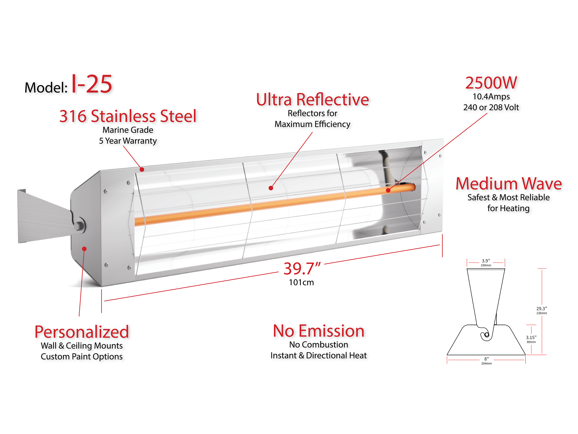 Kelray Outdoor Infrared Heater -  I-25 (2500W)