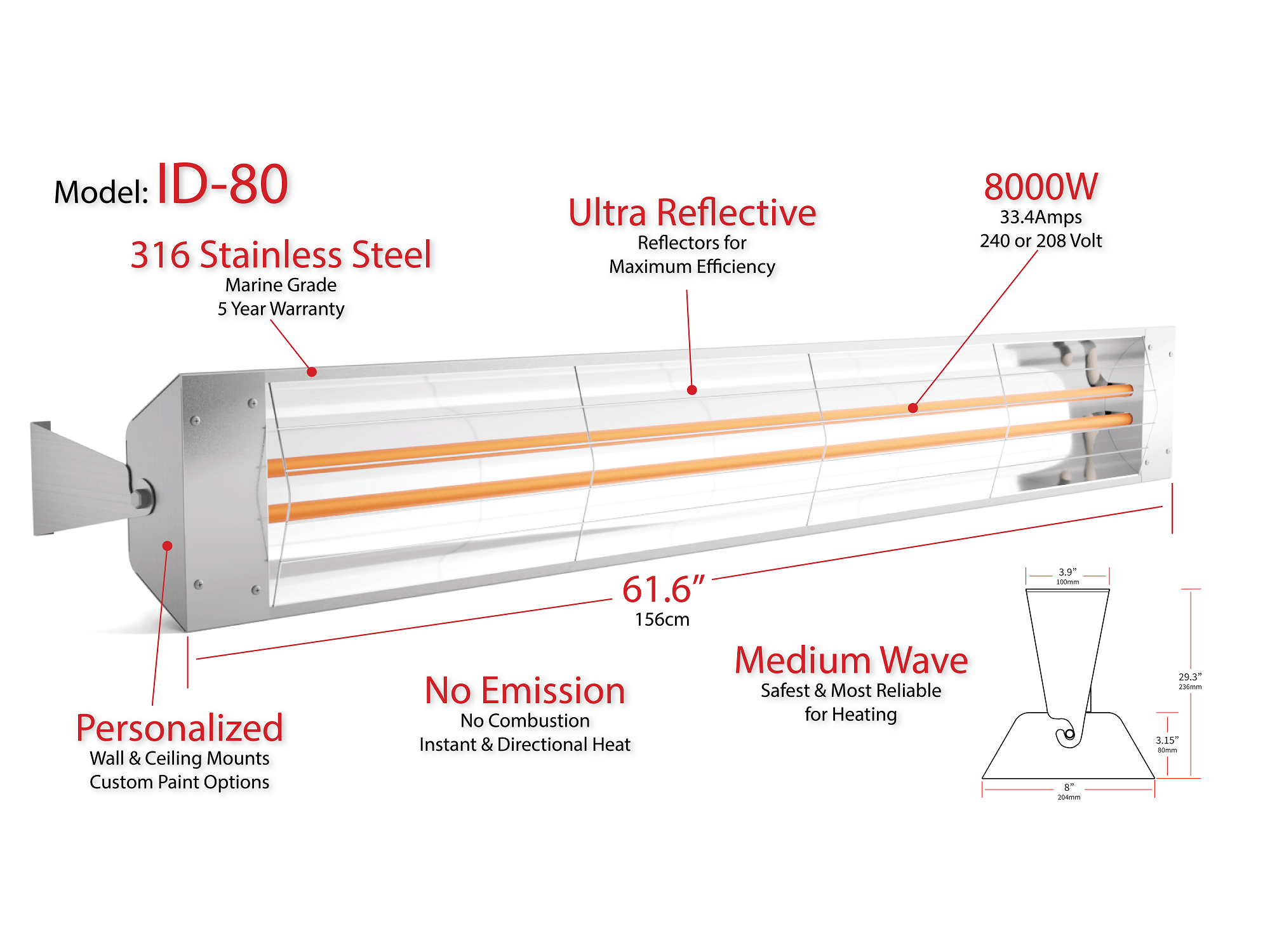 Kelray Outdoor Infrared Heater -  ID-80 (8000W)
